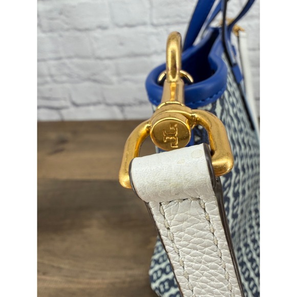 Tory Burch Gemini Link Small Tote Blue Coated Canvas Crossbody Bag Purse Carryon - Picture 4 of 16
